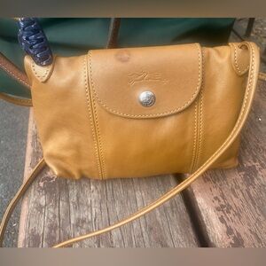 LONGCHAMP Frm ROMANIA TAN SILVER LEATHER  ZIPPER MINI GORG CROSSBODY Bag LUX